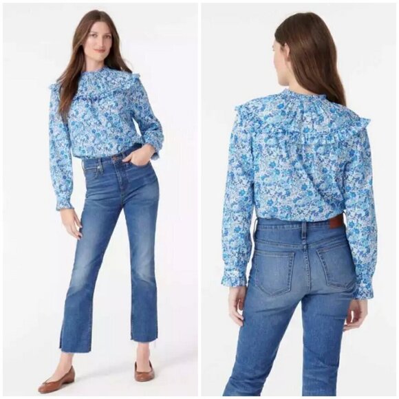 💕J. CREW💕 Smocked Popover Top ~ Liberty Elysian Day Floral Large L NWT - Picture 1 of 16
